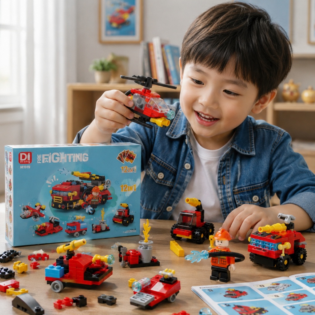 🚜 Bộ Lắp Ráp Xe Công Trình Xe Cứu Hỏa 12in1 Cho Bé – Đồ Chơi Xây Dựng 720 Siêu Chi Tiết Cho Bé