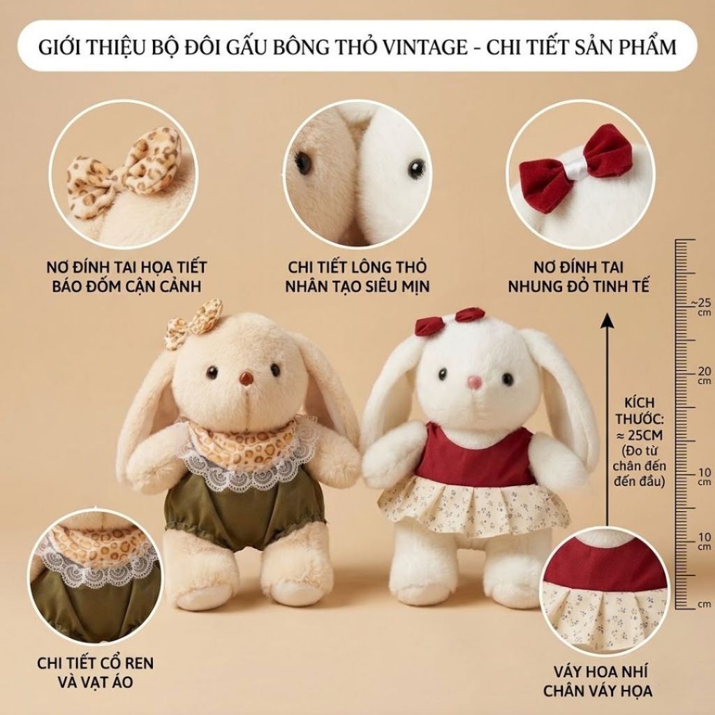 Gấu Bông Thỏ Lace Mini Cao Cấp, Thỏ Nhồi Bông Phối Nơ Váy Xinh Xắn 25Cm Quà Tặng Đáng Yêu Cho Bé,Bạn Gái
