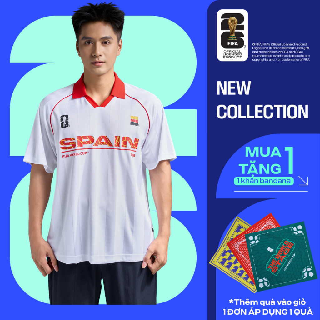[MUA ÁO TẶNG KHĂN]Áo Polo nam nữ thể thao World Cup Spain Edition 26, Áo cổ vũ đội tuyển Tây Ban Nha thoáng mát