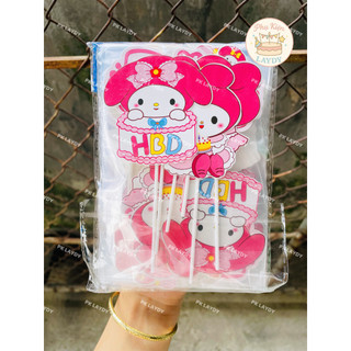 Bịch 10 sét giấy hình cắm hello kitty, mèo silamon- Phụ kiện trang trí bánh kem, bánh sinh nhật