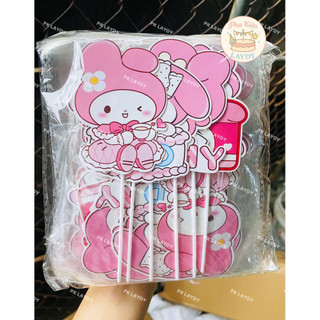 Bịch 10 sét giấy hình cắm hello kitty, mèo silamon- Phụ kiện trang trí bánh kem, bánh sinh nhật