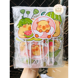 Bịch 10 Set Giấy Cắm Capybara Đáng Yêu, Dễ Thương- Trang Trí Bánh Kem, Tháo Bánh Kẹo