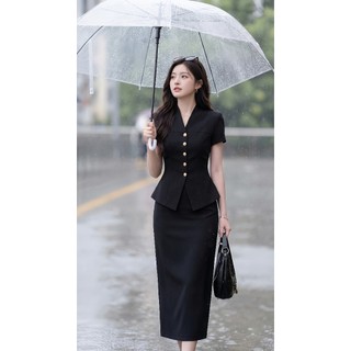 VT260419 - Set Bộ Công Sở Nữ Cao Cấp Tôn Dáng Áo Eo Chiết Chân Váy Dài Sang Trọng Chuẩn Quý Cô