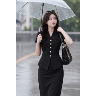 VT260419 - Set Bộ Công Sở Nữ Cao Cấp Tôn Dáng Áo Eo Chiết Chân Váy Dài Sang Trọng Chuẩn Quý Cô