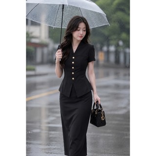 VT260419 - Set Bộ Công Sở Nữ Cao Cấp Tôn Dáng Áo Eo Chiết Chân Váy Dài Sang Trọng Chuẩn Quý Cô