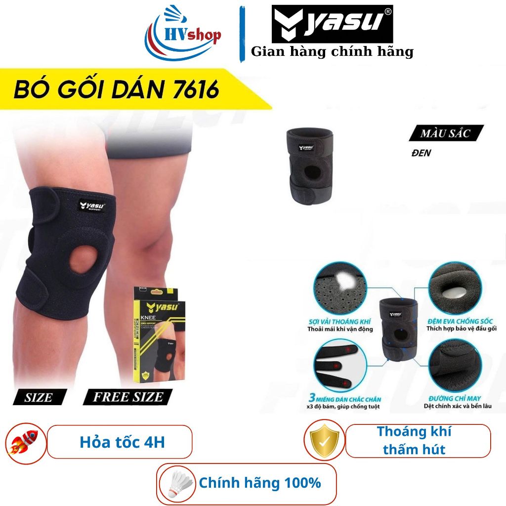 Bó gối cầu lông Yasu 7616, băng gối thể thao thiết kế mềm, nhiều lỗ thoáng khí - HVShop