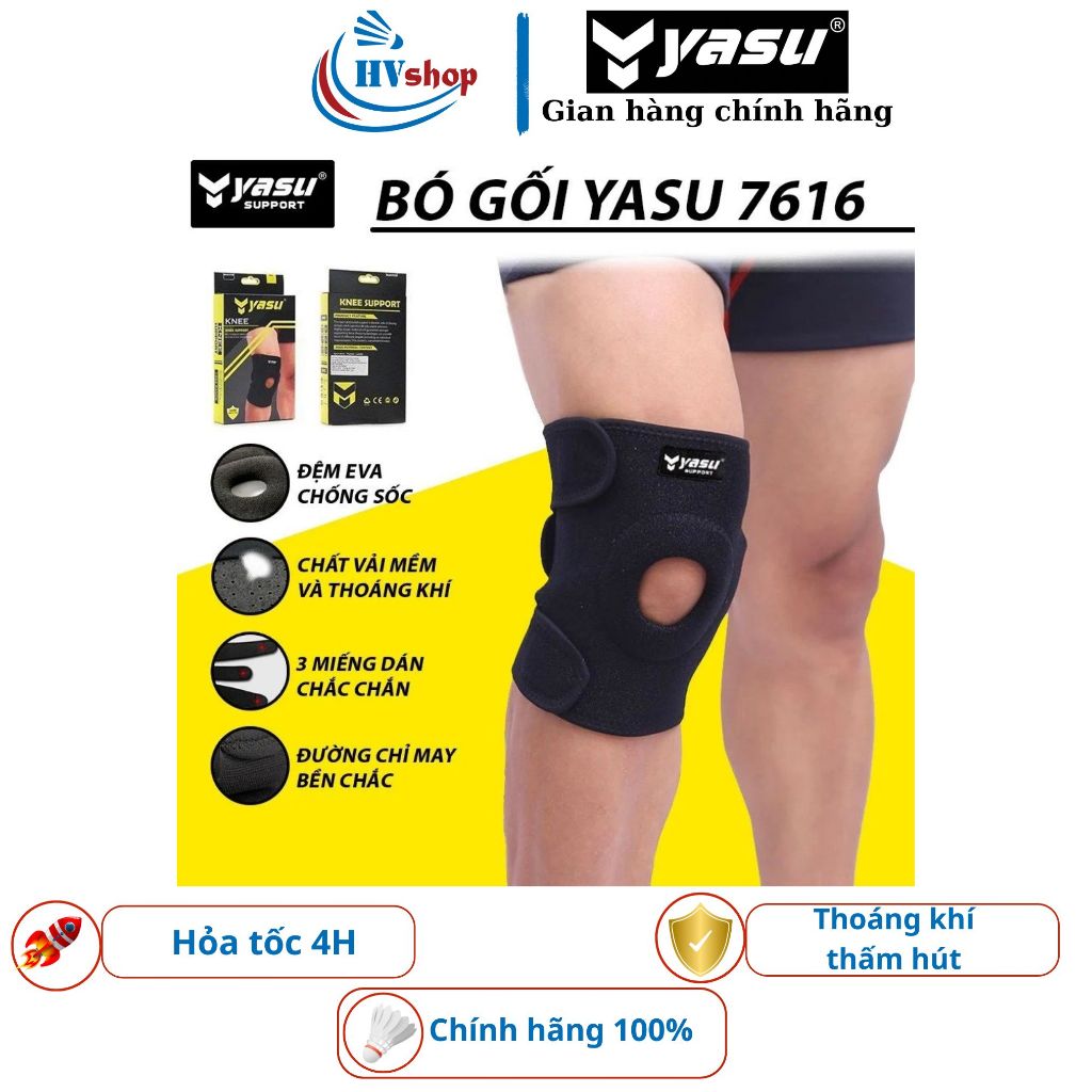 Bó gối cầu lông Yasu 7616, băng gối thể thao thiết kế mềm, nhiều lỗ thoáng khí - HVShop