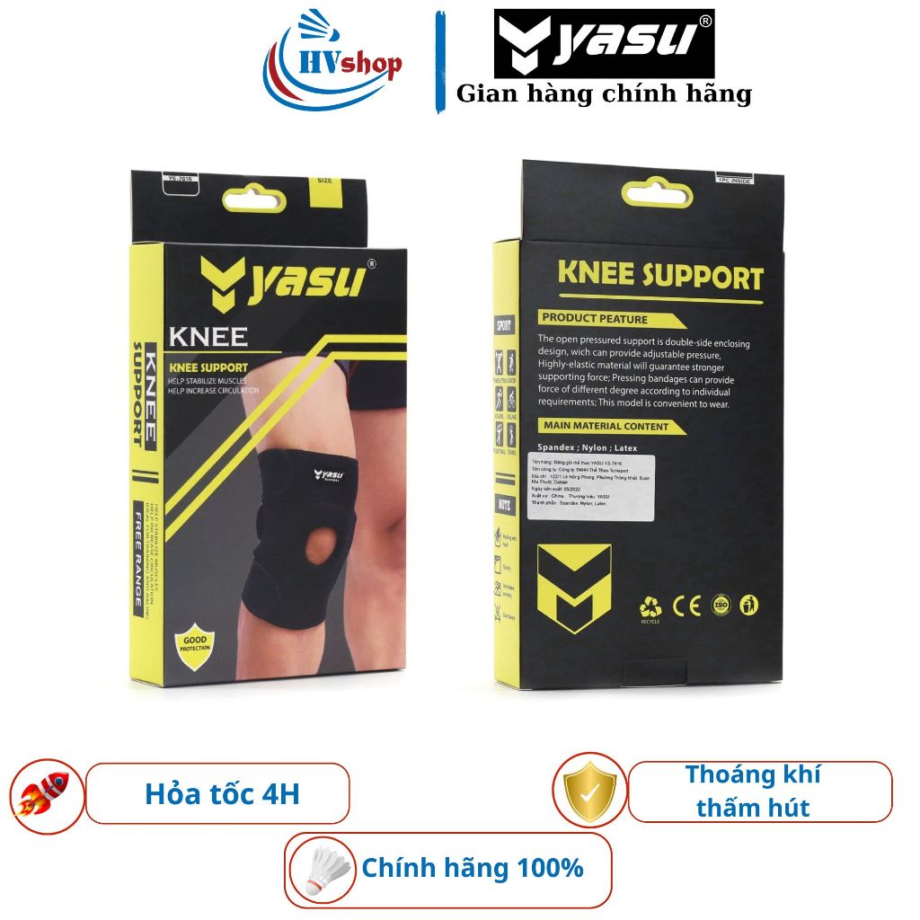 Bó gối cầu lông Yasu 7616, băng gối thể thao thiết kế mềm, nhiều lỗ thoáng khí - HVShop