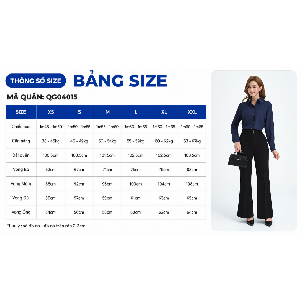 Quần Ống Loe Nữ 100cm GUMAC Quần Tây Công Sở Lưng Cao Vải Tuyết Mưa Dày Dặn Cạp Cao Tôn Dáng QG04015