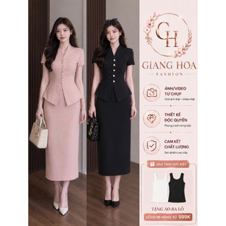 VT260419 - Set Bộ Công Sở Nữ Cao Cấp Tôn Dáng Áo Eo Chiết Chân Váy Dài Sang Trọng Chuẩn Quý Cô