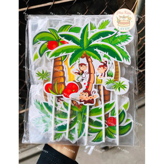 Bịch 10set giấy cỏ cây, hoa lá, cây dừa trang trí bánh kem, bánh sinh nhật