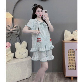 Bộ Bầu - bộ sau sinh-BỘ ĐÙI ĐŨI HÀN CỔ REN DÂY BUỘC HAI TÚI HELLO KITTY - Nhiều Màu, Áo Có Khoá Kéo & Quần Có Chun Chỉnh