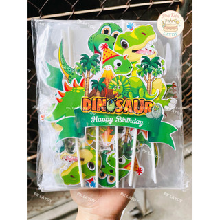 Bịch 10 set giấy hình cắm bé khủng long, động vật khủng long, sở thú, cây dừa trang trí bánh kem, bánh sinh nhậtjt kí