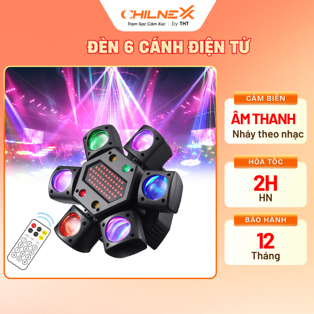 Đèn Sân Khấu Moving 6 cánh CHILNEXX đèn đánh tia đảo 360 phù hợp phòng bar hát karaoke sân khấu tiệc cưới