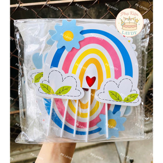 Bịch 10set giấy hình cắm Cầu Vồng sắc màu dễ thương, Trái Tim Happy Birth Day- trang trí bánh sinh nhật, bánh kem