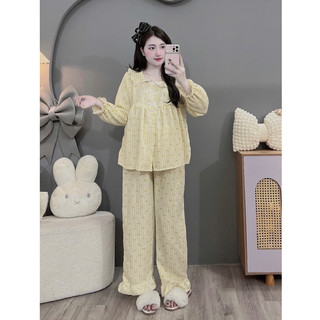 Bộ Bầu - bộ sau sinh-BỘ DÀI ĐŨI NHĂN HÌNH CỔ SEN DÁNG BBD NƠ TRẮNG - 6 Màu, Áo Có Khoá Kéo & Quần Có Chun Chỉnh