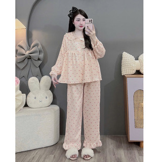 Bộ Bầu - bộ sau sinh-BỘ DÀI ĐŨI NHĂN HÌNH CỔ SEN DÁNG BBD NƠ TRẮNG - 6 Màu, Áo Có Khoá Kéo & Quần Có Chun Chỉnh