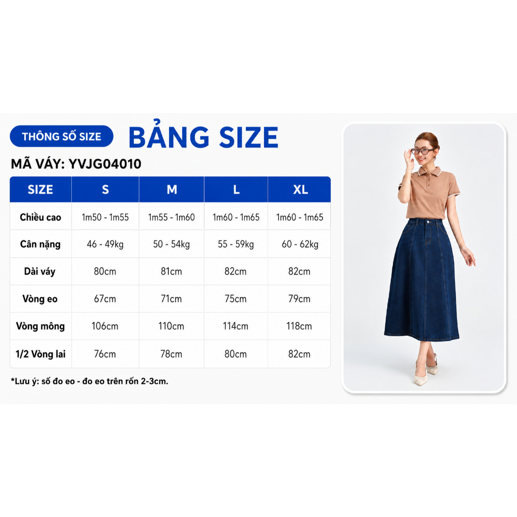 Chân váy jeans GUMAC - Gmorning denim form A midi cách điệu thân trước có túi hàm ếch YVJG04010