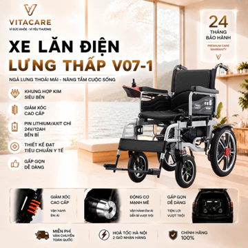 Xe lăn điện cho người già (Bản lưng thấp), Xe lăn điện cho người khuyết tật 24V/12AH có giảm sóc (BẢO HÀNH 2 NĂM)