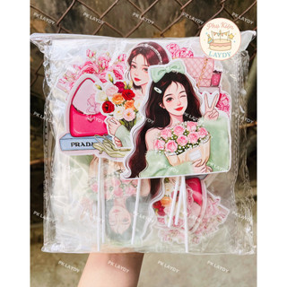 Bịch 10 set giấy hình cô gái, thanh niên sang chảnh, quý bà, phụ nữ ngày 20/10, 8/3- Phụ kiện trang trí bánh kem
