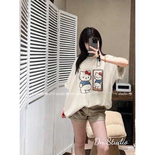 Áo thun chất cotton su form rộng tay lỡ - kitty bụng bự