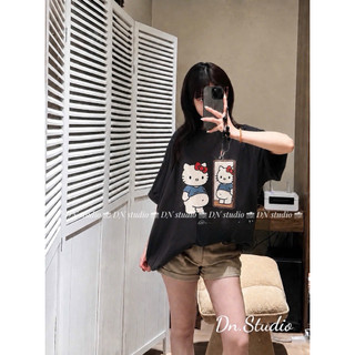 Áo thun chất cotton su form rộng tay lỡ - kitty bụng bự