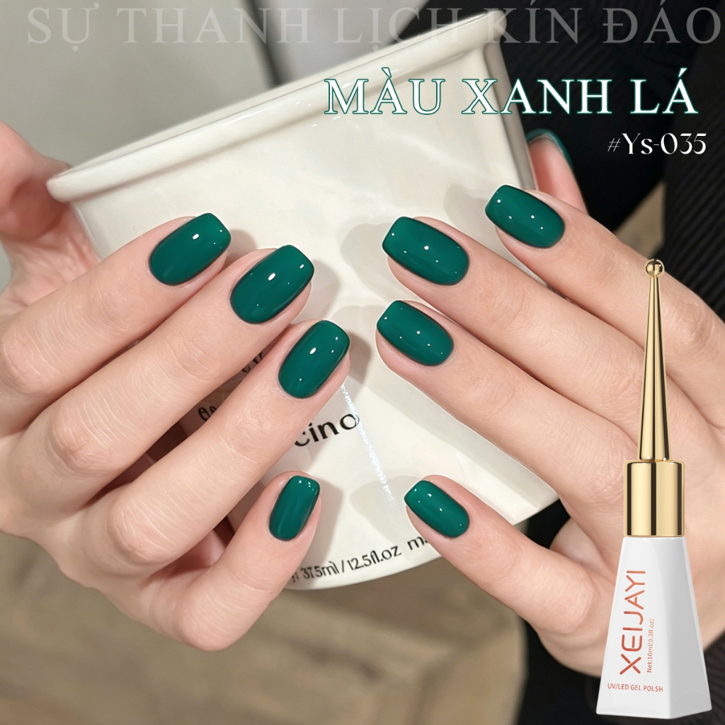 XEIJAYI 10ml - Sơn móng tay dạng gel màu xanh lá cây, độ bóng lâu trôi, phù hợp với mọi tông da.