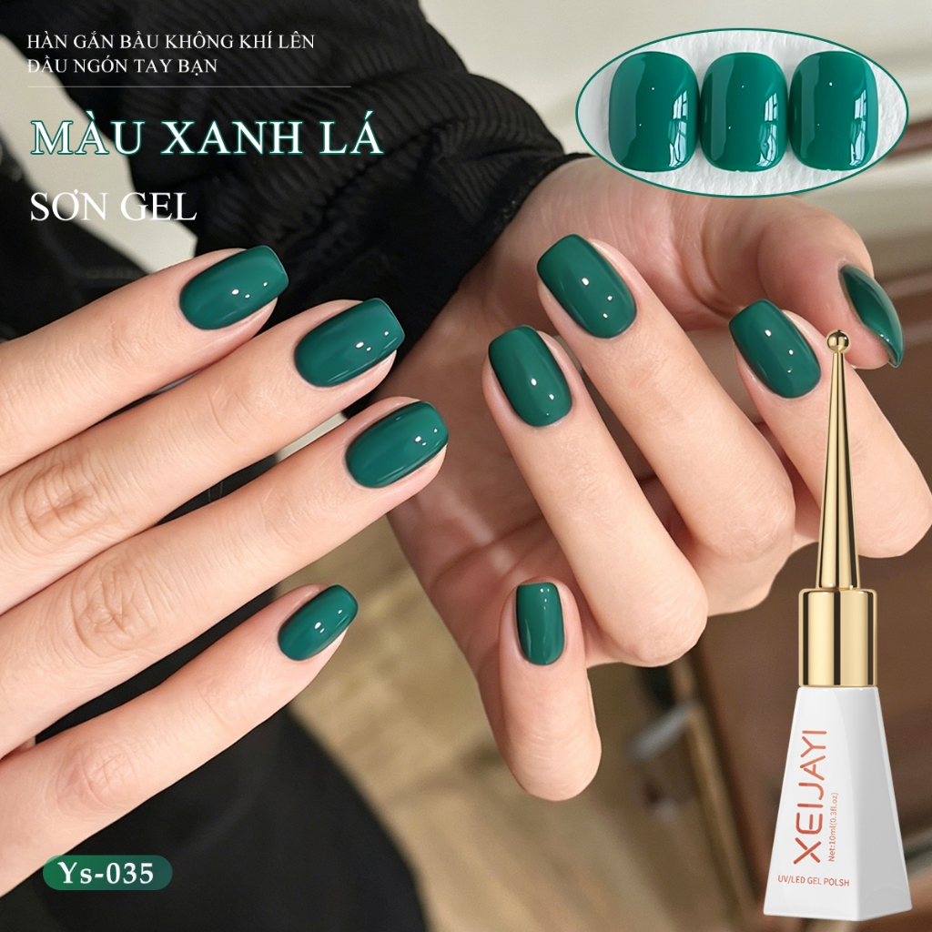XEIJAYI 10ml - Sơn móng tay dạng gel màu xanh lá cây, độ bóng lâu trôi, phù hợp với mọi tông da.