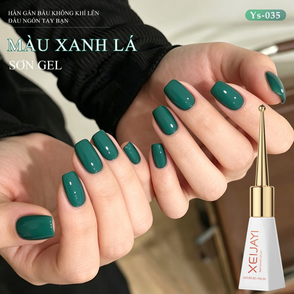 XEIJAYI 10ml - Sơn móng tay dạng gel màu xanh lá cây, độ bóng lâu trôi, phù hợp với mọi tông da.