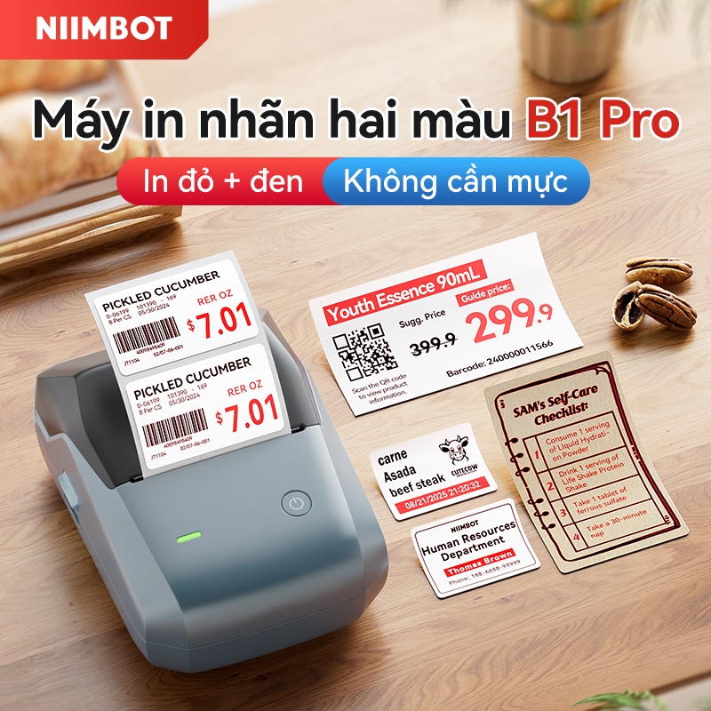 Niimbot B1Pro Máy in nhãn hai màu đỏ đen, máy in nhãn ảnh, máy in nhiệt, máy in nhãn giá