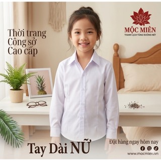 Aó Sơ Mi Trắng Bé Gái Người  Lớn Cọc Tay Dài Tay Tay Lỡ Đi Học Đi Làm SIZE 18-85kg Vải Kate Loại Nhất Chất Lượng Cao Cấp