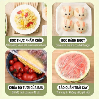Túi gần 100 Màng Bọc Thực Phẩm Co Giãn PE Có Chun – Bọc Rau Củ, Thức Ăn, Bát Đĩa Cốc Chén Chống Bụi
