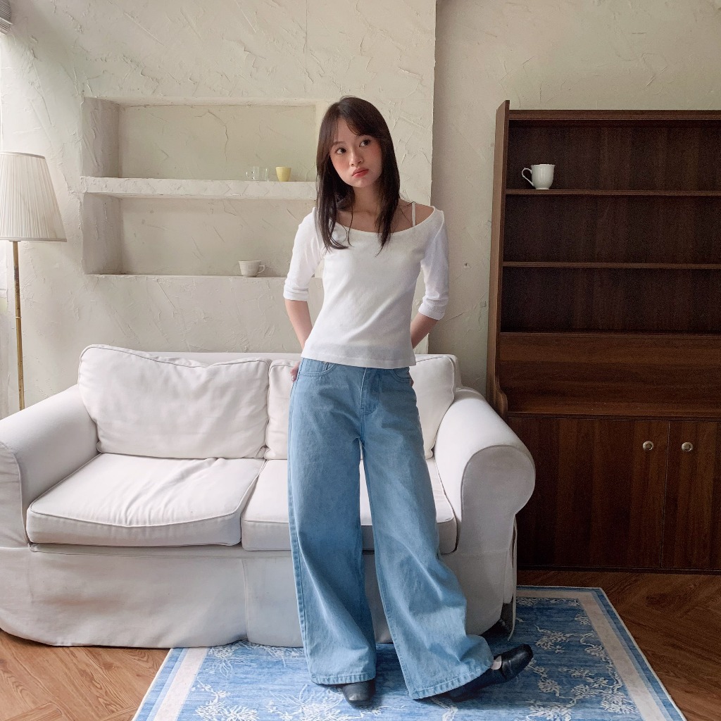 Áo thun cổ thuyền tay lửng SONNA HI – cotton thông hơi cao cấp – HALF SLEEVE BOAT-NECK TOP
