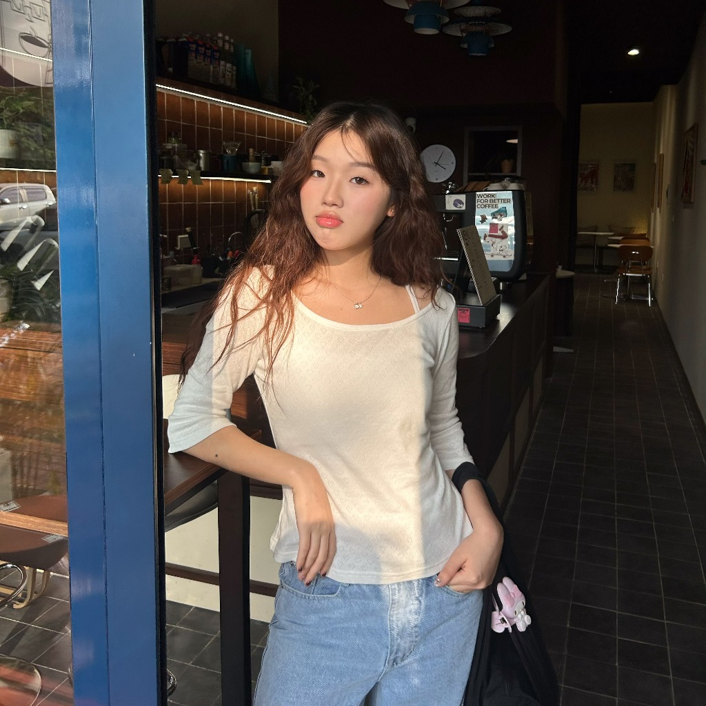 Áo thun cổ thuyền tay lửng SONNA HI – cotton thông hơi cao cấp – HALF SLEEVE BOAT-NECK TOP