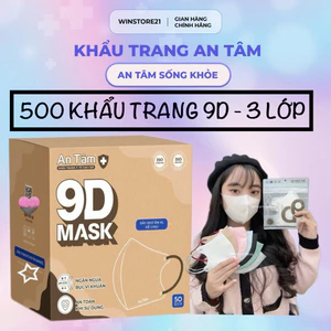 LIVE- Thùng 500 Khẩu Trang Y Tế 9D kháng khuẩn chính hãng An Tâm quai bảng to 7 màu hottrend