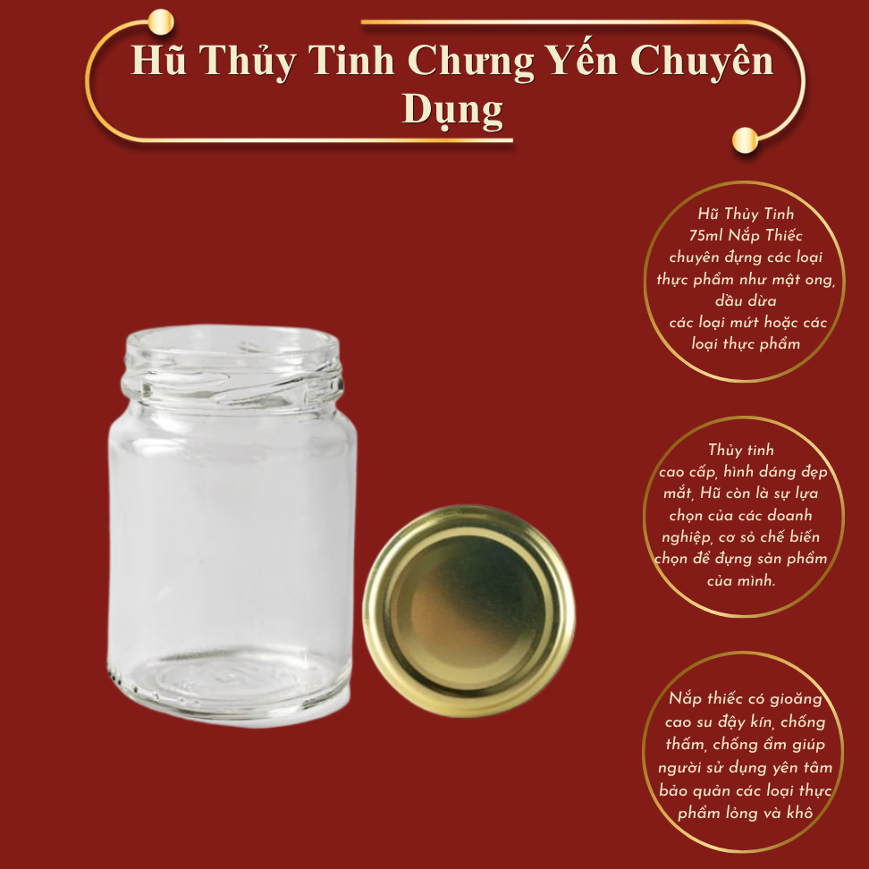 Hũ thuỷ tinh nắp thiếc 75ml  tròn đựng Yến chưng sẵn/ Sữa chua/ Gia vị