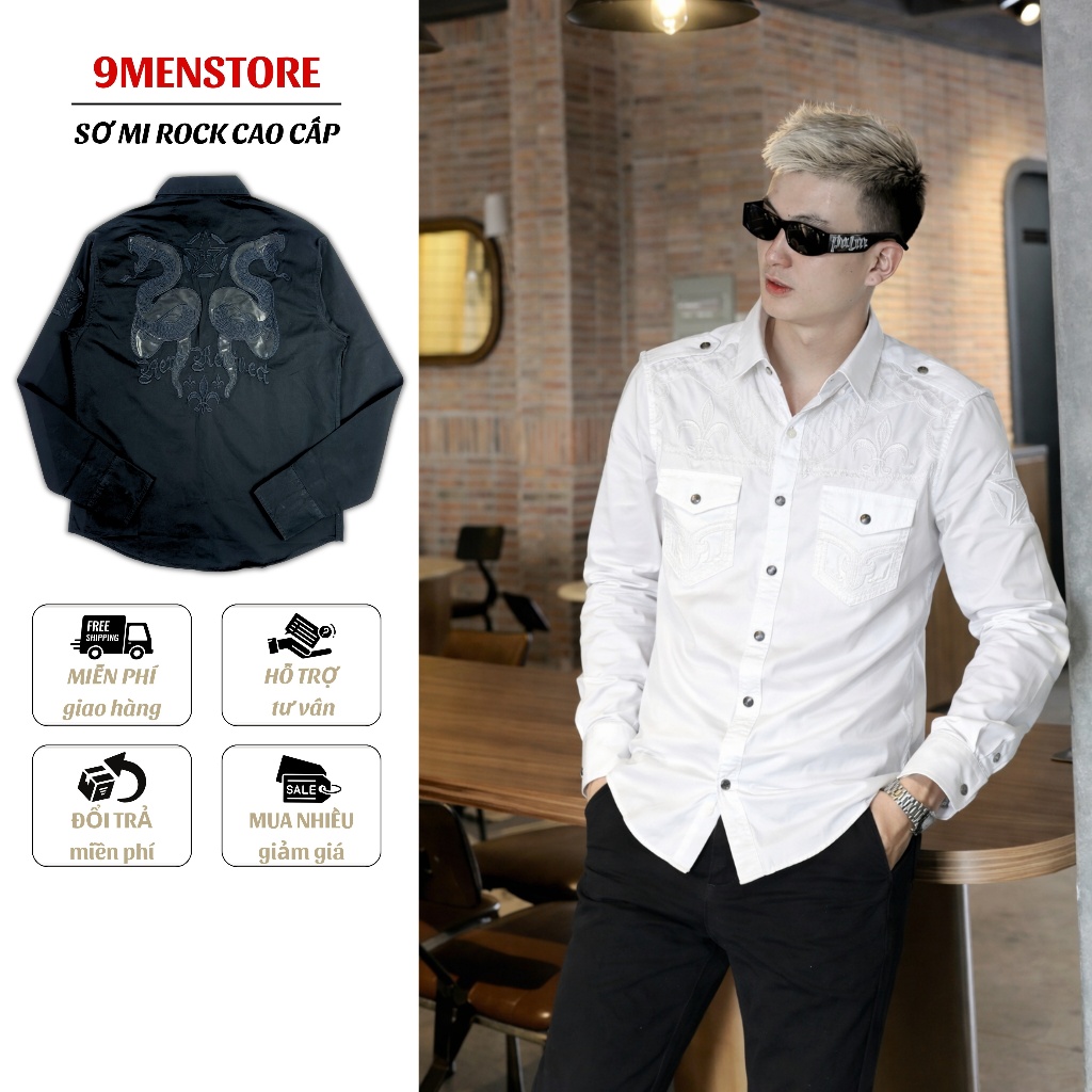 Sơ Mi Rock Classic Cao Cấp Thêu Họa Tiết Mãng Xà Chỉ Ẩn, Vải Kaki Tôn Dáng, Cúc Kim Loại Đẳng Cấp 71