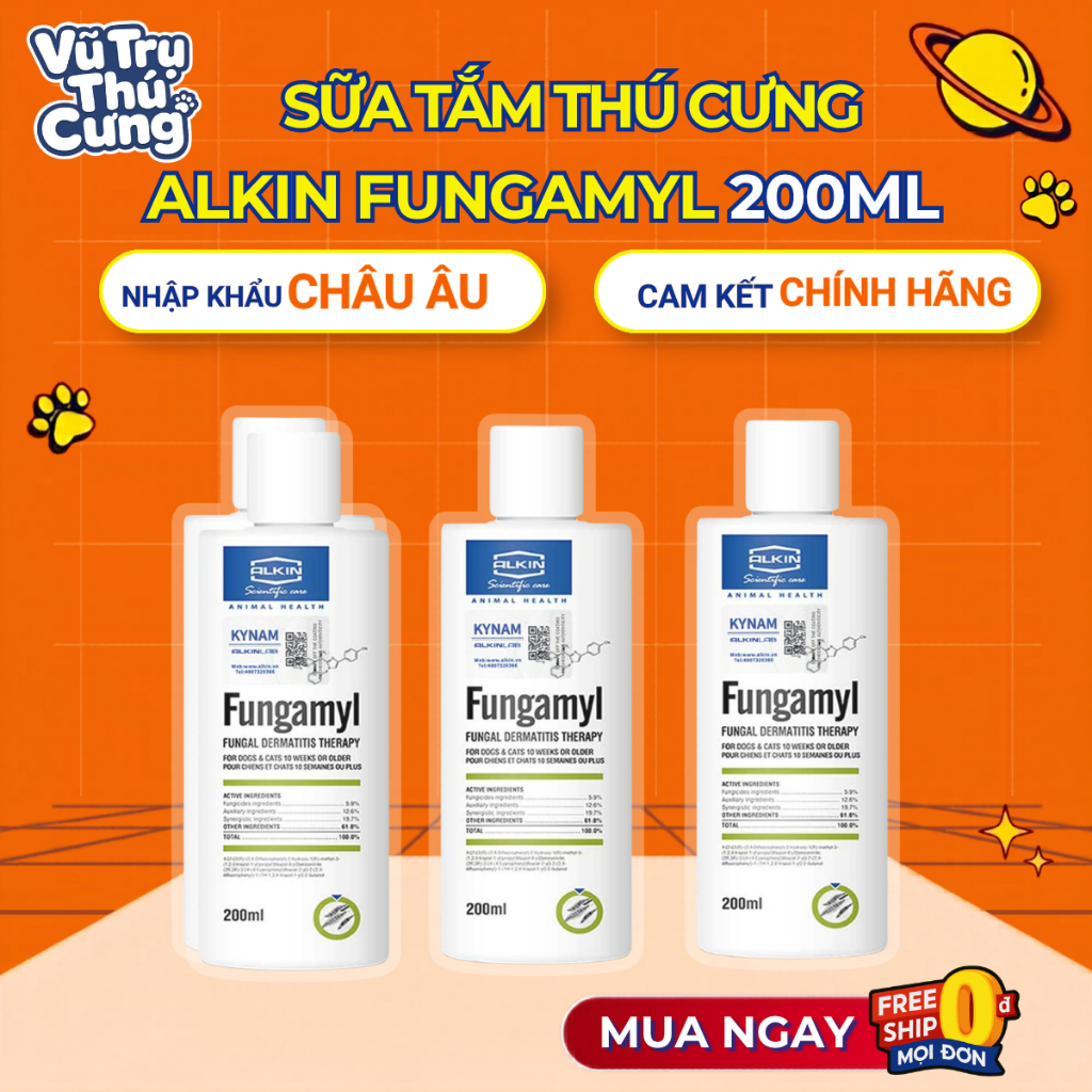 Sữa tắm ngừa Nấm cho Chó Mèo Alkin Fungamyl 200ml