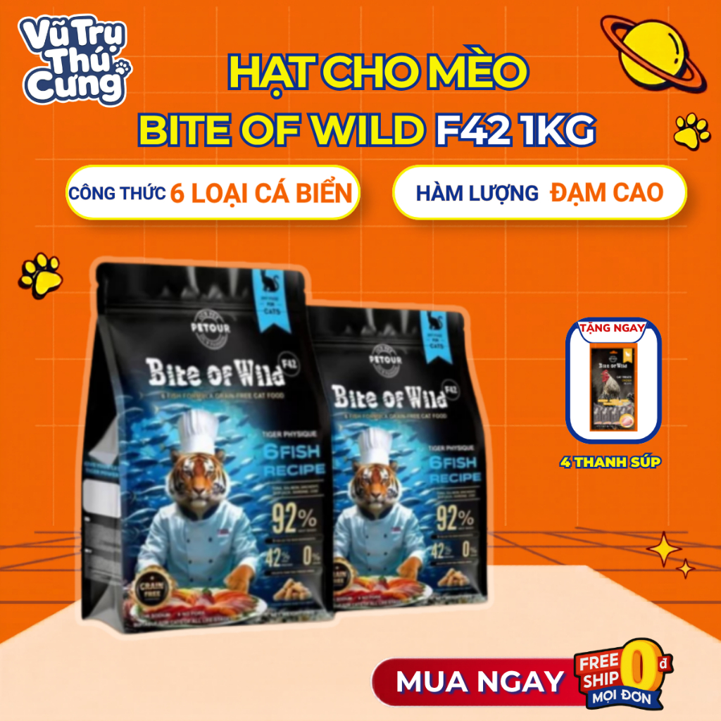 Hạt Cho Mèo Bite Of Wild F42 Thành Phần 6 Loại Cá Biển, Protein 42%, Giúp Mượt Lông Da
