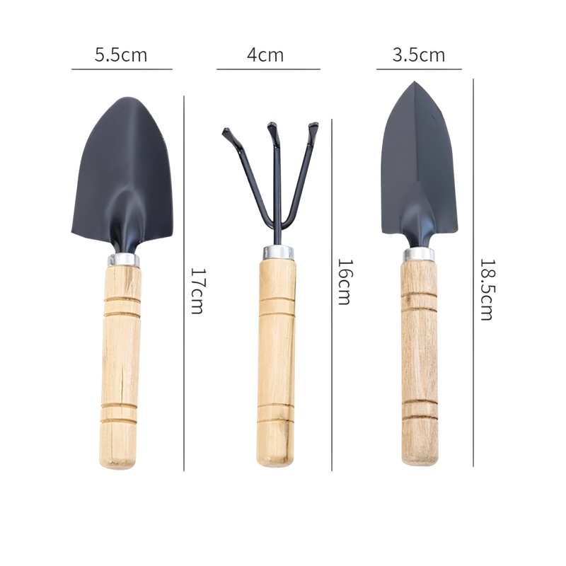Bộ 3 món xẻng, cào, xới đất cán gỗ – Dụng cụ làm vườn mini cho gia đình, trồng rau, trồng hoa tại nhà, tay cầm chắc chắn
