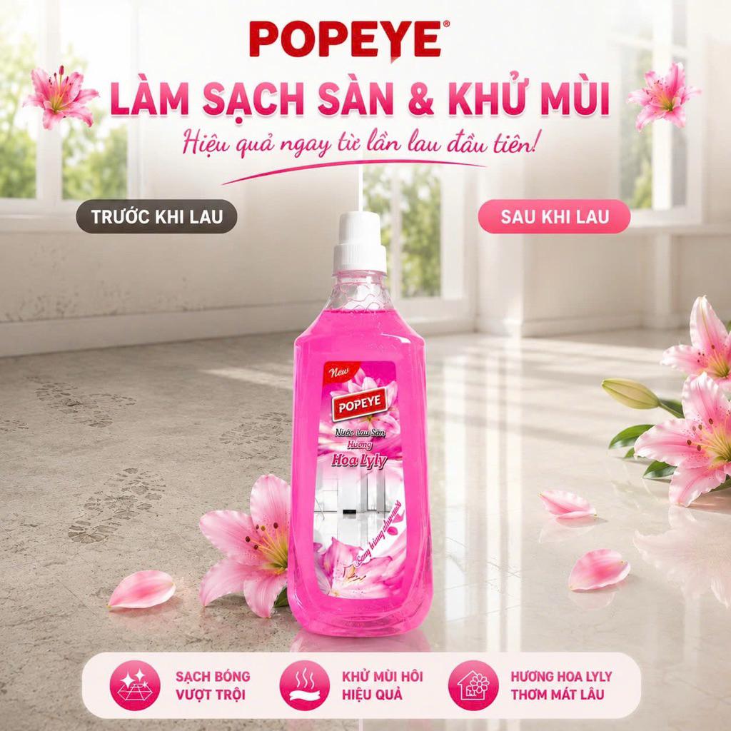 Nước Lau Sàn Popeye Hương Hoa LyLy - Hương Thơm Dịu Nhẹ Cho Cả Gia Đình
