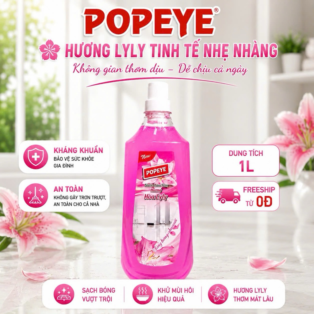 Nước Lau Sàn Popeye Hương Hoa LyLy - Hương Thơm Dịu Nhẹ Cho Cả Gia Đình