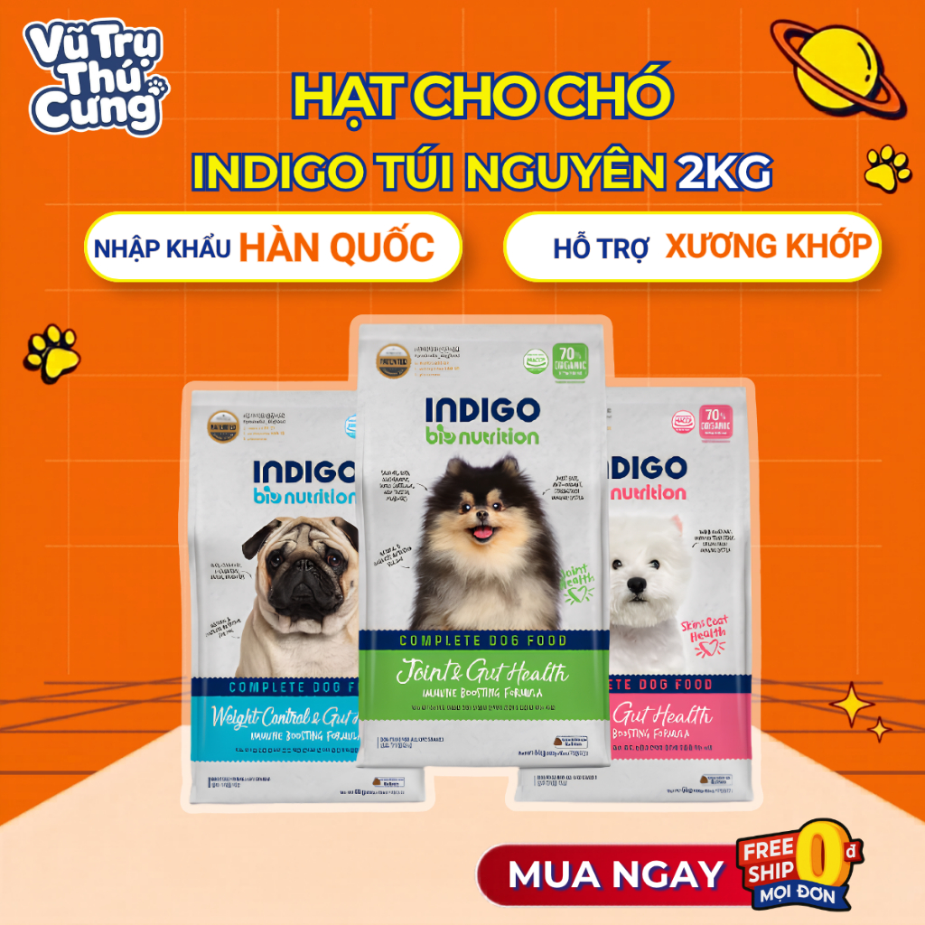 Thức Ăn Hạt Cho Chó Indigo Nhập Khẩu Hàn Quốc Túi 2kg - Hỗ Trợ Sức Khỏe Toàn Diện