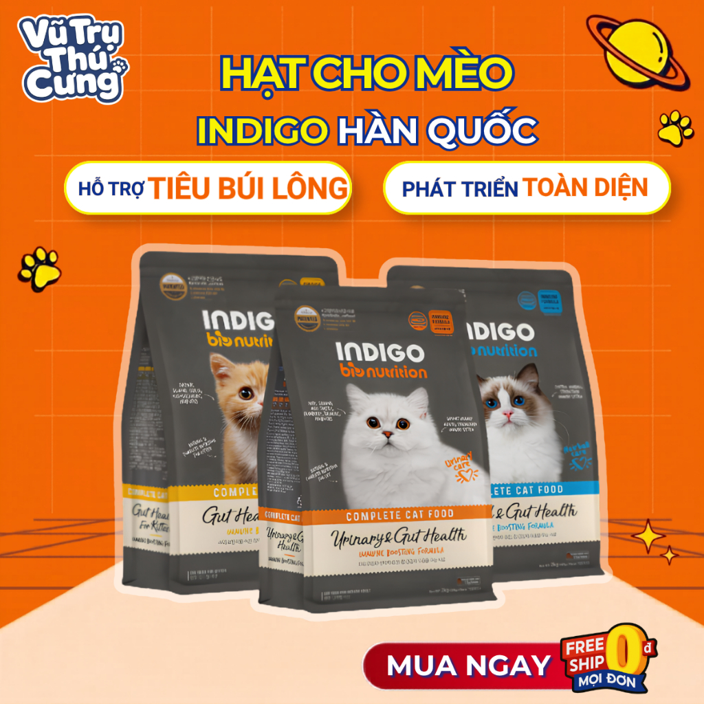 (200g) Hạt Cho Mèo Indigo Hàn Quốc Tốt Cho Tiêu Hóa, Bổ Sung Rau Củ