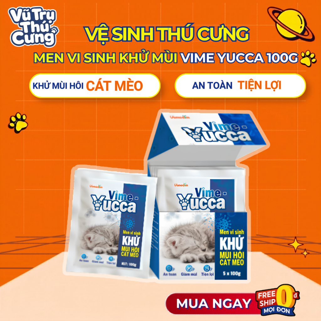 Men Vi Sinh Khử Mùi Hôi Cát Mèo, Giảm Vi Khuẩn Vime Yucca 100g