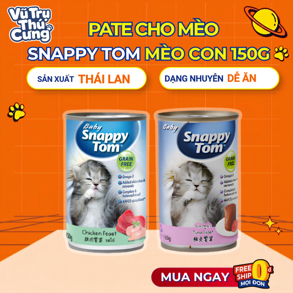 Pate Baby Snappy Tom cho Mèo Con lon 150g