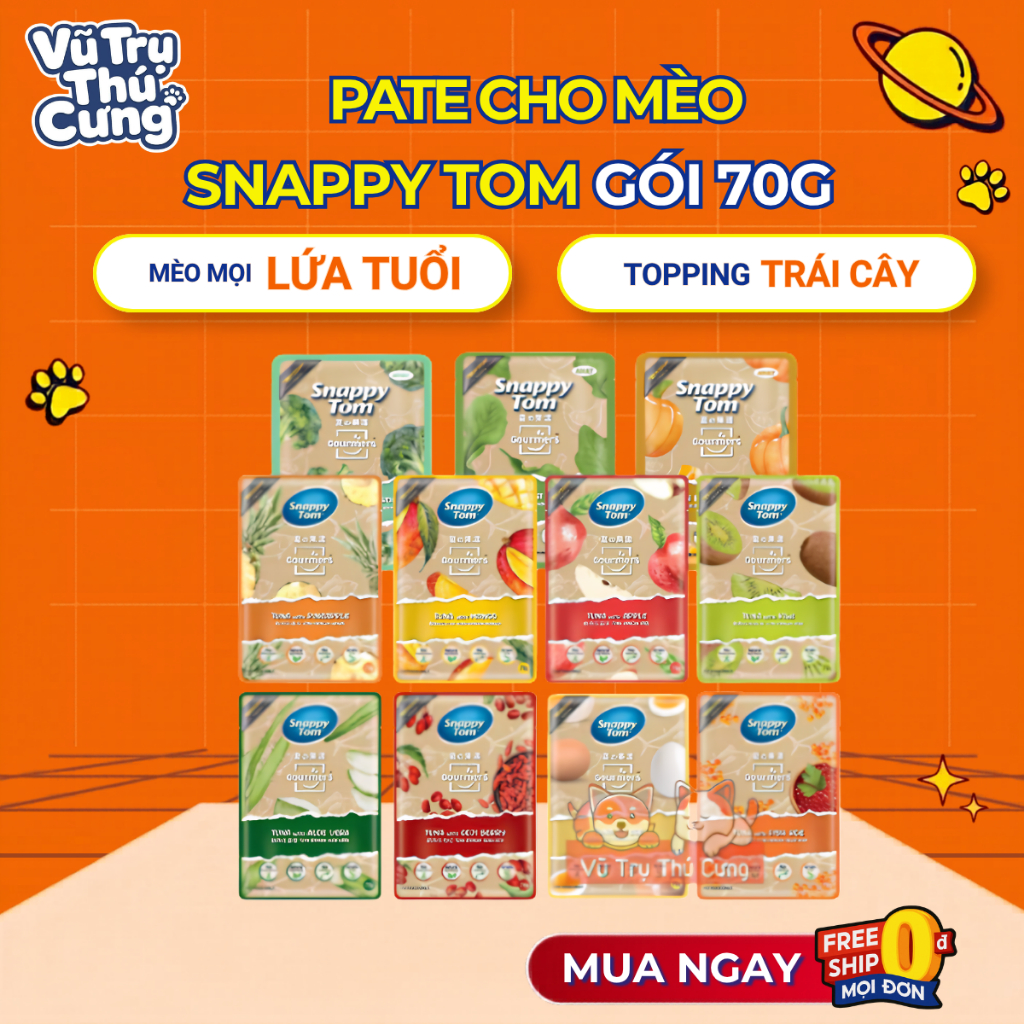 Pate Cho Mèo Snappy Tom Mix Trái Cây và Rau Củ 70g