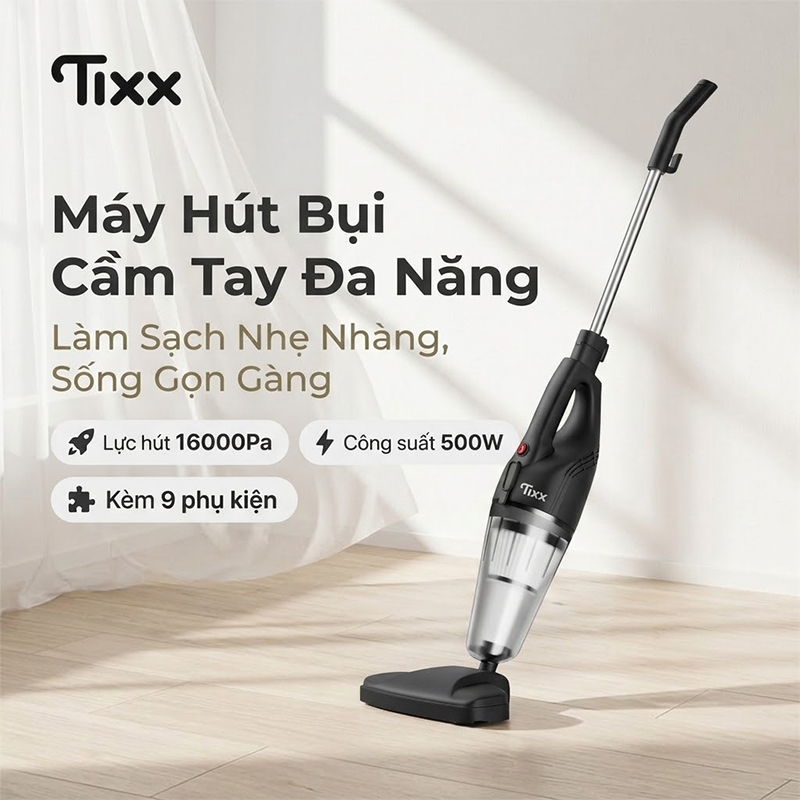 TIXX Thẻ bảo hành ảo Máy hút bụi cầm tay 16000PA có dây 2 in1 tháo lắp tiện lợi nhỏ gọn dây dài 4m Máy hút bụi