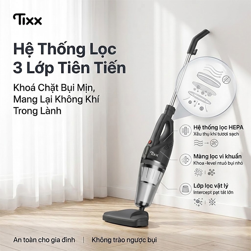 TIXX Thẻ bảo hành ảo Máy hút bụi cầm tay 16000PA có dây 2 in1 tháo lắp tiện lợi nhỏ gọn dây dài 4m Máy hút bụi