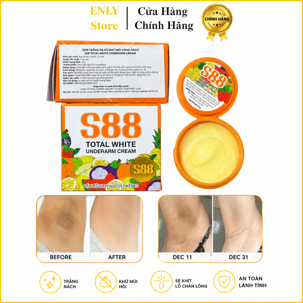 Kem giảm thâm nách và khử mùi s88, giảm thâm đầu gối, khuỷ tay, bikini s88 Total white arm cream dozen 35gr